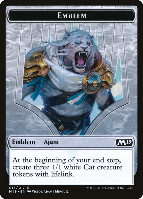 (M19-Token)Emblem - Ajani, Adversary of Tyrants/エンブレム - 暴君への敵対者、アジャニ